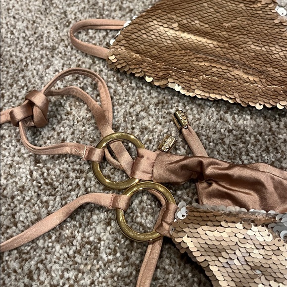 Beach Bunny Sequin Bikini in Gold and Tan - Picture 4 of 7